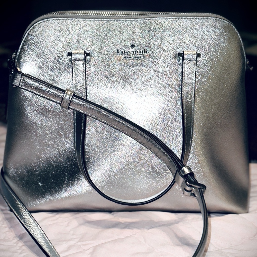Kate Spade Silver Saffiano Leather Dome Crossbody Purse